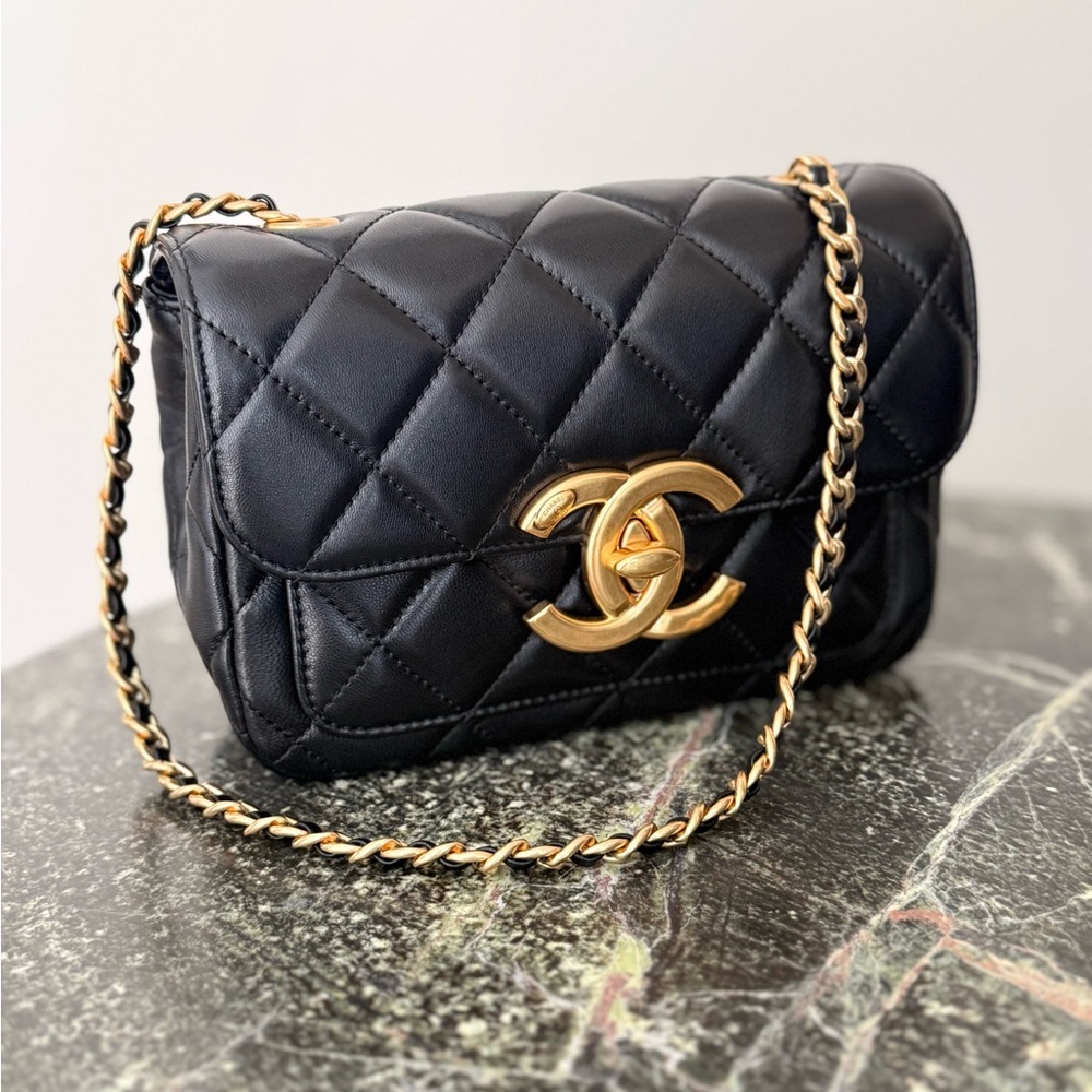 CHANEL Black Quilted Crossbody with Gold Chain (brand new)